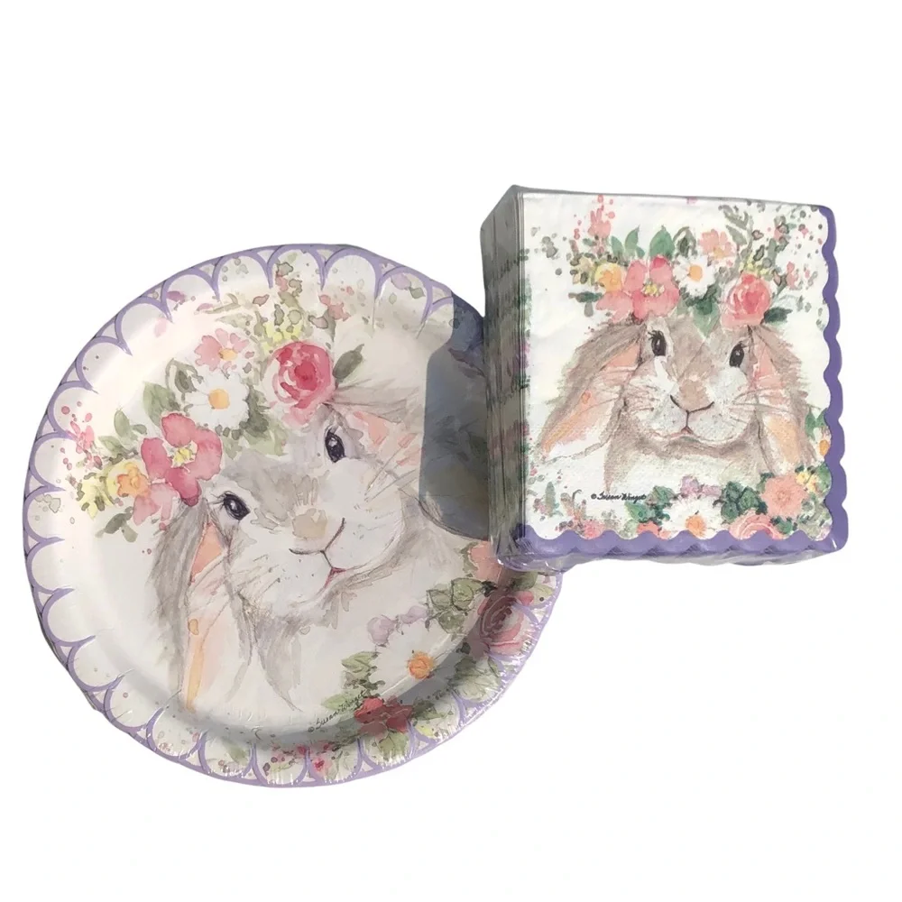 Scalloped Spring Bunny Party Tableware Set (Napkins + Plates)